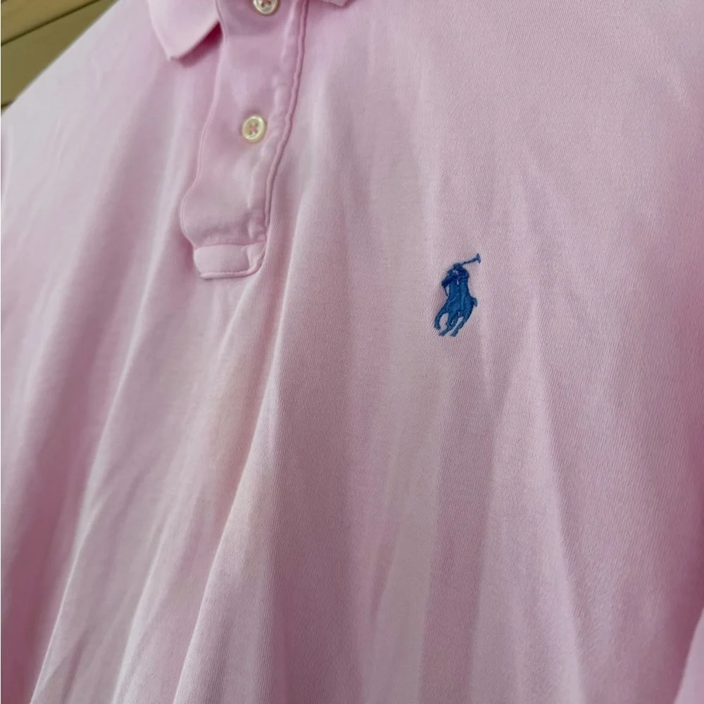 90's Era Ralph Lauren Baby Pink Polo Shirt for Men / Cotton / Light Blue Pony LG